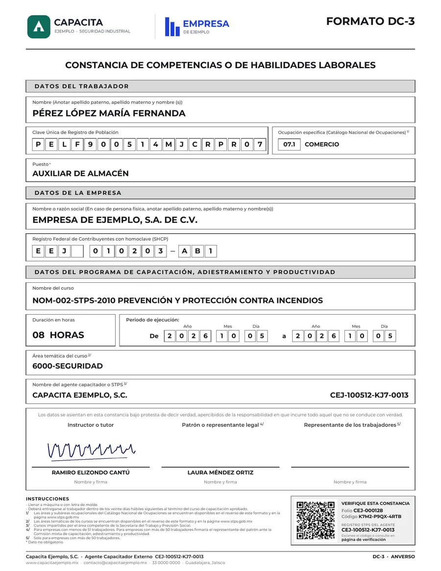 La misma constancia DC-3 en diseño clásico en blanco y negro